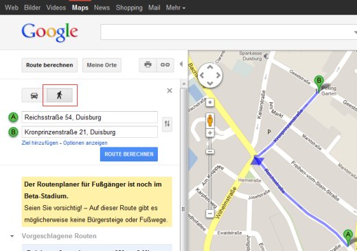 Google Maps RoutenVorschläge ändern und Alternativ
