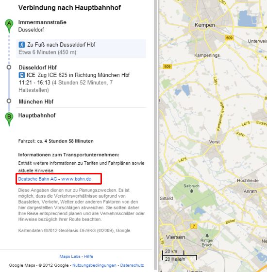 Google & Deutsche Bahn Bahnverbindung über Google Maps
