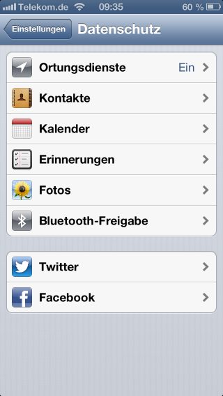 apple-iphone-ios-6-datenschutz-einstellen-ortungsdienste-kontakte-kalender-erinnerungen-twitter-facebook-zugriffe
